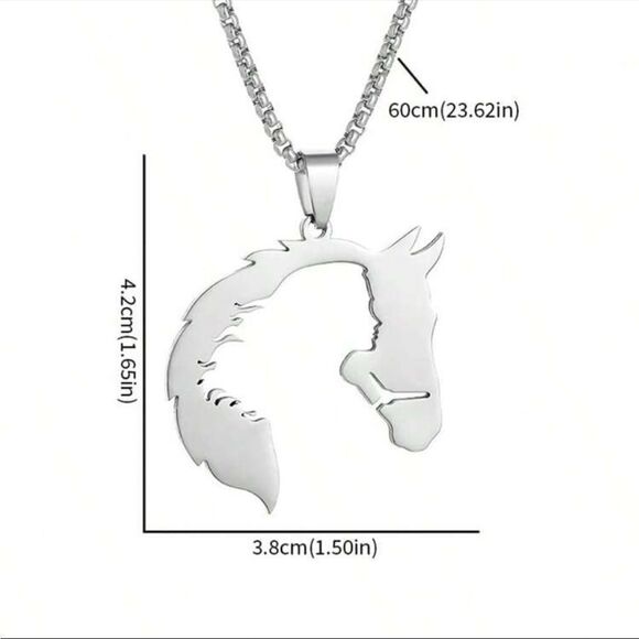 Hollow Stainless Steel Horse Head Animal Pendant Necklace - Picture 6 of 13